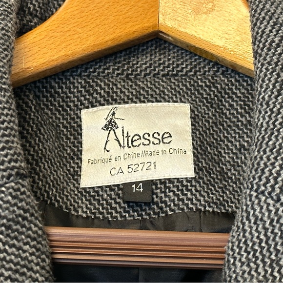 Women’s Wool Houndstooth Winter Coat with Vegan Leather Accents Size 14 - Picture 6 of 9